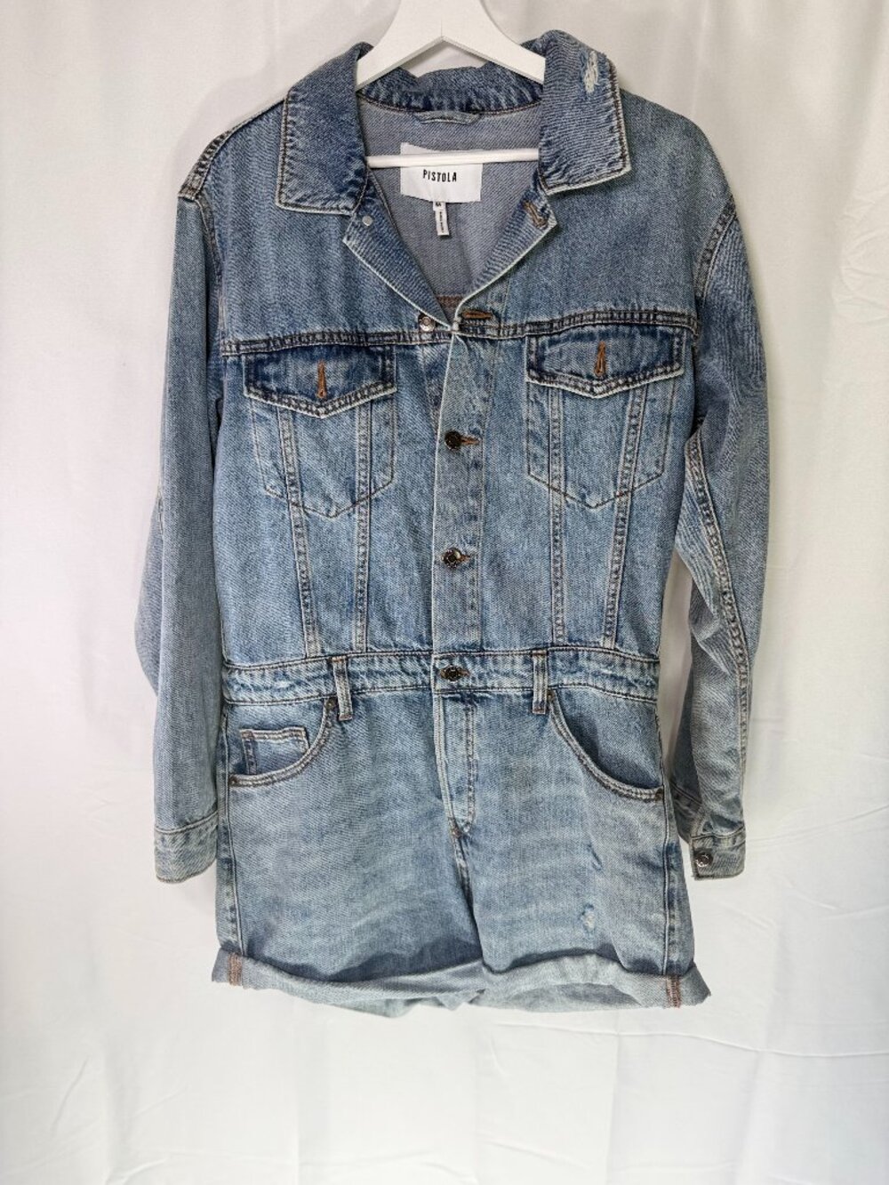 Pistola Long Sleeve Denim Romper M Msrp $188